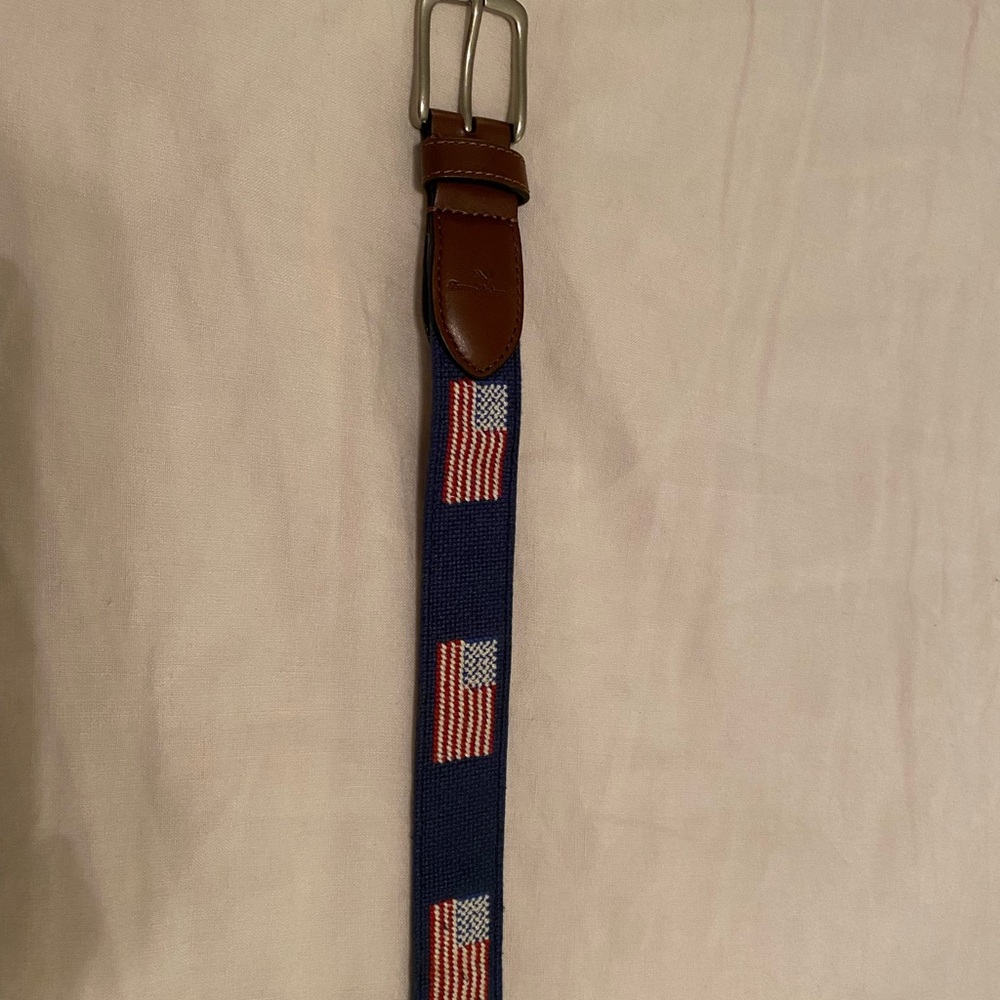 Men's Navy and Brown Flag Pattern needle point Belt - Picture 4 of 8